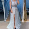 Party Dresses Serene Hill Grey Luxury Beading Shouler med TASSEL SPART Evening Gowns 2024 Formell klänning LA70622