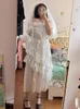 Robes décontractées fête Vintage Robe Femme EU Style 60S Vêtements Streetwear Prom White Evening Retro Satin Ruffles Veil Bridal