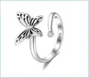 Pierścienie zespołowe szterling sier pierścień motyl otwarte pierścienie dla kobiet vintage punka urocza kota perłowa biżuteria ślubna 740 Z2 Drop dostarczenie3853872