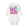 Rompers mijn eerste paasbaby Romper pasgeboren vakantie Bodysuit Bunny Gedrukte lange mouw kleding ester feestjongen meisjes outfits jumpsuit t240509