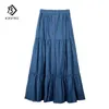 Skirts Spring Summer Casual High Waisted Washed Loose Long Cake Jeans 90cm Length Denim Tiered Maxi Skirt B0N117N