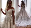 Gorgeous A Line Dresses Off Shoulder Lace Appliques Cheap Plus Size Wedding Bridal Gowns Sweep Train Formal Dress 0509