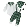 Kledingsets baby Baby Boys 3 stks Casual Fall Outfits Lapel met lange mouwen Romper Suspender broek Hoed kledingset