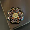 Brooches Vintage High-end Design With Enamel Drop Oil Brooch And Natural Stone Sunflower Jewelry