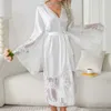 Women's Robe Big Lace Sleeve Robe Long Kimono Bathrobe Gown Lady Sexy Nightdress Bridal Wedding Dress Rayon Intimate Lingerie Sleepwear