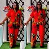Etniska kläder Satin Tvådelat Set Africa Clothes for Women African Dashiki Fashion Suit Shirt Top och Wide Ben Pants Party Lady Matching