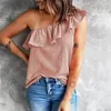 Tanks de femmes Vers les femmes viennent la mode d'été One épaule Couleur continue Ruffle Casual Tops