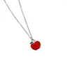 Pendant Necklaces 2024 Fashion Enamel Red Apple Necklace With Inspirational Card Teacher's Day Jewelry Gifts Girl's Party Accessories