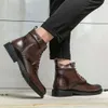 Homens minimalistas de laço de combate frontal botas de moda preto