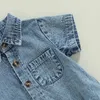 Rompers Baby Boys Girls Western Denim BodySuit Sans manches bouton de bodys avant avec jeans d'été de poche H240508