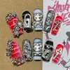 Handmade Y2K Full Cover False Nails Tips Square Stars Skull Press On Nail Reusable Short Acrylic Coffin Fake With Glue Gift 240509