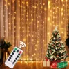 Lights de Noël LED FAIRY STRING rideau 8 mode Remote USB Festoon Decor for Home Holiday Year Lamp 240508