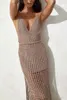 Casual Dresses 2024 Hollowed Out Sunscreen Bikini Smock Summer V-Neck Suspender Low Cut Sexy Revealing Coastal Back Holiday Slit Dress