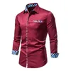 Herrklänningskjortor Nya herrkontrast Casual Button Shirt 2023 Autumn Mens Slim Fit Formell långärmad skjorta D240427