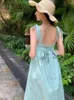 Abiti casual Summer Green Sleeveless Spegnere Donne lunghe Donne festivi Sexy Bandage Vintage Bandage Slip Fashion