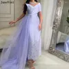 Robes de fête Janevini Dubaï Arabie Lilac One épaule Sirène Soirée Bling Blided Tulle Train détachable Train Formelle pour femmes