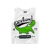 T-shirts 2024 Childrens Summer Cartoon T-shirt pojkar och flickor Bomullssporttank Topp Dinosaurie Shark Print Tank Top Childrens Casual Tank Top 2-10yl240509