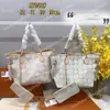 WYG Sunrise Pastel Classice 2pcs set MM Tote composite Bags Colorful lattice Women Designer Shoulder Handbag Purse On The Go Tote bag SPRING THE CITY Cross Body Wallet