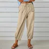 Pantalon féminin Capris 2024 Nouvelle Europe et les États-Unis Cross Border Loose High Bouton Coton Coton Cropped Wideghed Womens Q240508