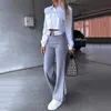 Autres vêtements 2024 Automne Spring Womens Two Piece Office Simple Solid Flip Collor Slave White Shirt Set Elegant Coat Elégant Y2K Y240509