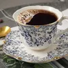 Bone China British Blue and White Coffee Cups and Saucers Set Ceramic Retro European Light Luxury Floral Afternoon Te Cup 240508