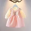 Платья девочки для девочки платье для девочки повседневная детская одежда Детская одежда Bow Puffeme Pufle Dib