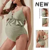 Costumi da bagno femminile maternità in gravidanza Donne donne a coste di bendata a costola verde rotana di moda un pezzo da bagno per abiti premama