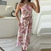 Lässige Kleiderinnen weiblicher Muster Druck hoher Taille Langkleid Mode Summer Halter losen elegant Off Schulter Hollod Out Holiday Beach