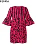 Robes décontractées de base Voda Bohemian Summer Mini robe femme Fashion 2024 Flower Imprimer Sunskirt 3/4 Flame Sleeves V-Neck Casual Loose Robe XW