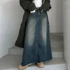 Jupes vintage hautes taies a-ligne jupe complète femme blanchie en détresse décontractée denim long jupe y2k punk mode selvedge faldas
