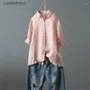 Women's Blouses Women Casual Versatile Shirts Single-breasted Short Ruffle Sleeves Solid Top Thin Summer Lady Simple Harajuku Linen Loose