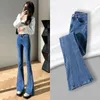 Jeans pour femmes pour femmes pantalons de denim vintage streetwear hauteur de taille mince maman trant harajuku y2k flare z74