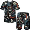 Tracksuits voor heren Vintage Oriental Dragon God 3D Print Mens Tracksuit Ts/Shorts/Sets Samurai Tattoo Outfit Fashion Male Strtwear Clothing T240507