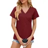 T-shirts pour femmes Couleur solide Couleur courte croix V cou de cou décontracté ourlet irrégulier t-shirt top top chemisier 2024 chemise