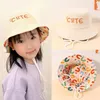 Bérets pour enfants double face chapeau de seau avec chaîne mignon lettre brodée garçons filles pêcheur panama casquette d'été