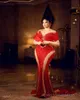 2024 Plus Size Red Prom -klänningar för speciella tillfällen promdress illusion sjöjungfru långa ärmar pärlspetsar födelsedagsklänning andra mottagning klänning engagemang am853