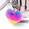 Keychains Bedanyards Coração Fluffy Keychain Rainbow Multi-Color Pom Pom Chave de Chave de Chave de Chave de Chaves de Chaves de Chaves de Chaves de Chaves de Chaves de Chaves de Chaves de Chaves de Chave