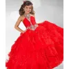 Mignon Robes de bal de fête de petite fille en plusieurs couches rouges