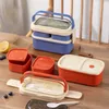 Lunchlådor Väskor 2 Layer Portable Leakproof Snack Lunch Bento Box Kid Student Mikrovågsugn Gaffel Spoon Set Food Storage Container Office