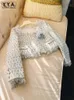 Diseñador Women Tassels Floral Tweed Chaqueta de tweed Tops de alta calidad Damas elegantes Vintage Plaid Bell Behill 240430