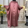 Ethnic Clothing Muslim Dress Women Simple Shiny Satin Abaya Long Sleeve Loose Ladies Middle Eastern Dubai Abayas Turkey Islamic Solid Robe