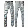 Designer stack jeans europei marchi viola uomini ricami trapunti strappati per tende da uomo vintage pieghetti pieghesi magli magri magri skinny jeans yv09 3gqu