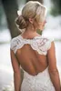 Abiti da sposa a pizzo completo Country Style Pluging a v-collo maniche a serbato