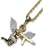 Hip Hop Copper Gold Silver Color plaqué Iced Out Micro Pave Cz Stone Angel Wing Pendant Collier For Men Women1955592