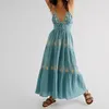 Sıradan Elbiseler Boho Flowy Maxi Elbise Kadınlar İçin Spagetti Kayış Açık Geri İşlemeli Salıncak Yaz Uzun Vestidos Para Mujer