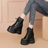 Stiefel Frauen Höhe mit 14 cm Knöchel High Top Sneakers Plattform Damen Aufzugsschuhe echte Lederheels Keile