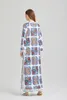 Letnia bohemijska świąteczna luźna sukienka maxi dla kobiet o długim rękawie o-dół kwiatowy druk z boku dzielone muzułmańską szatę długie vestidos 240423
