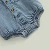 Rompers Baby Boys Girls Western Denim BodySuit Sans manches bouton de bodys avant avec jeans d'été de poche H240508