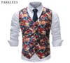 Vintage Floral Print Suit Vest Men 2018 Brand New Wedding Party Robe Gilet Slim Fit Sans manche