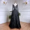 Sukienki imprezowe Serene Hill Arabic Black A line Cape Sleeves V Szyja z koralikami długie wieczorne suknie dla kobiet ślub 2024 GLA71960